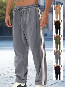 Men's Corduroy Pants, Stripe, Autumn Winter Fashion, Vintage Sport Style, Casual, Adjustable Drawstring Waist, Loose Fit, Streetwear Essential