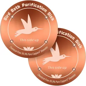 99.99% Pure Copper Bird Bath Purification Disk, Set of 2, 0.6mm Thick Reinforced Copper Purification Cleaner with Four-Point Support, All-Season Safe Clean Water, Universal Fit for Outdoor Birdbath&Bowl