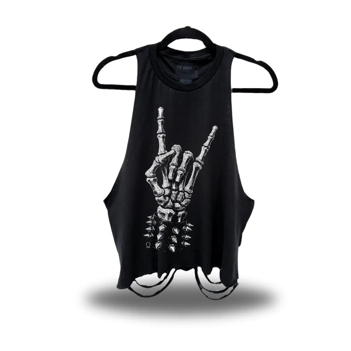 TheDriveClothing PUNK ROCKER HAND Road Rash Black Crop Tank Top – Unisex Y2K Streetwear Graphic Tee, White Print, 100% Ring-Spun Cotton, Festival, Biker, Concert, Casual Outfit
