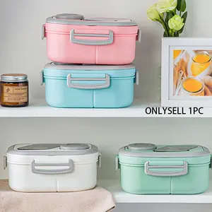 1 pcs Food-Grade Lunch Box with Soup Bowl, Macaron Fresh Style, No BPA, Leak-Proof, Microwave & Refrigerate Friendly, Includes Utensils