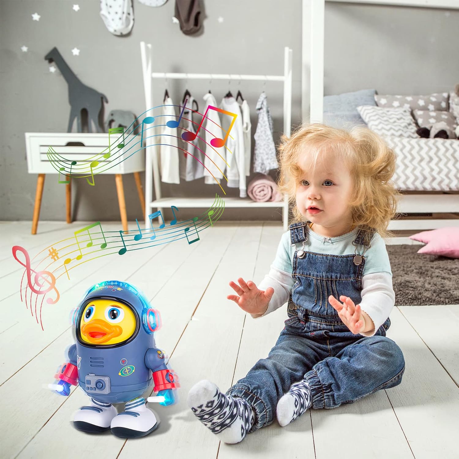 Berry President Electric Space Duck, Electric Toys with Lights and Sounds, Moving Walking Dancing Toys for Kids