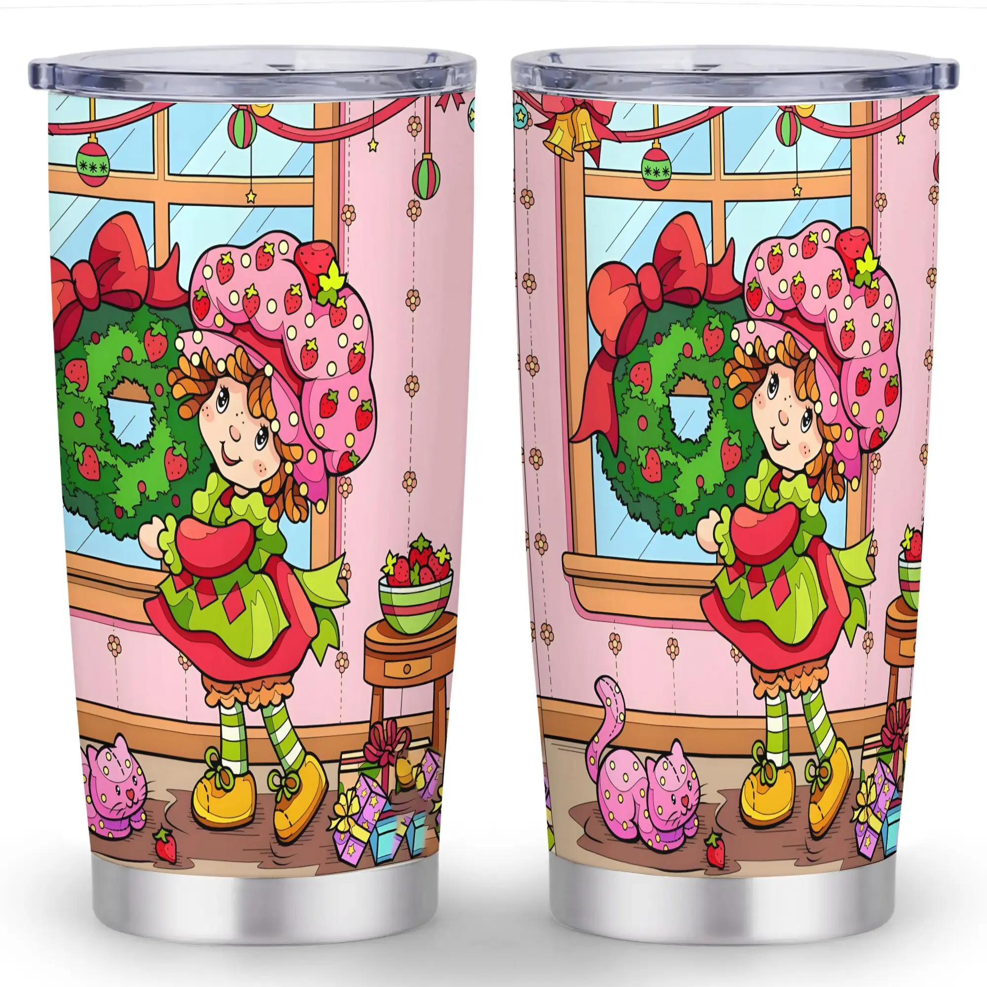 1pc Strawberry Shortcake 20oz Stainless Steel Portable Vacuum Insulated Flask - Double-Wall Construction, Leakproof Lid, Cute Character Design - Gym Beverage Bottle, Ideal Birthday Drinkware Gift, Flasks