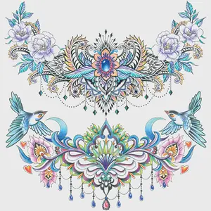 Waterproof Temporary Tattoo Stickers for Women, Large Floral Chest Waist Shoulder Back Design, Easy Apply & Remove Body Art