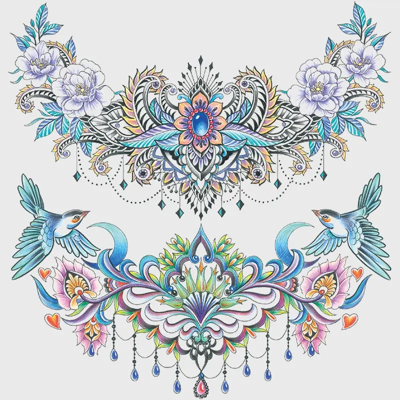 Waterproof Temporary Tattoo Stickers for Women, Fake Ephemeral Tattoos, Realistic Large Floral Chest Waist Shoulder Back Design, Easy Apply & Remove Body Art