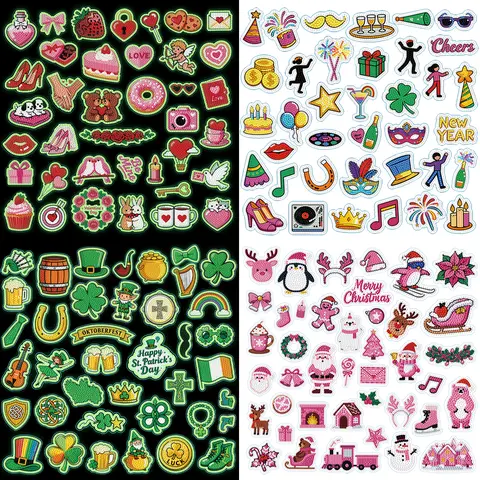 Shabby Chic 3D PVC Diamond Art Stickers Set - 8 Sheets (14x16 cm), No Battery Needed, Patience DIY Craft Accessories with Tools, Aesthetic Stickers, Scrapbooking Embellishment, Christmas Decor for Adults