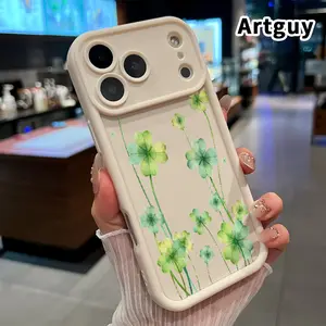 Phone Case for iPhone 17 Pro Max 16 Plus 15 14 13 12 11 Air E St. Patrick’s Day Clover Elegance Whisper Shockproof Silicone TPU Bumper Drop Protection Soft Cover