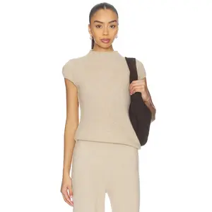 W. Cashmere Brigitte Mock Neck Short Sleeve in Jute