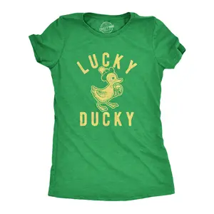 Womens Lucky Ducky T Shirt Funny Cute Vintage Novelty Bird Spring Tee for Ladies Funny Womens T Shirts Cute Vintage Fashion Casual Ladies T-Shirt Gift Saint Patrick's Day Tops for Women Funny Drinking Top Green