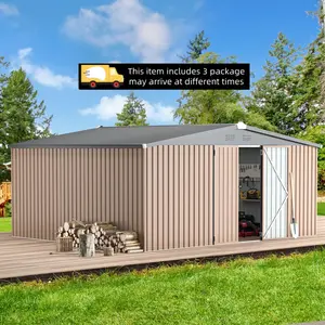 【3 Packages arrived at different times】YODOLLA 14' x 12' Shed Metal, Outdoor Storage Sheds  with Lockable Doors, Large Steel Yard Shed, Utility and Tool Storage for Garden, Backyard, Patio, Outside