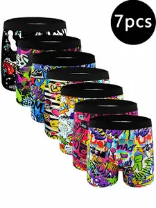 Men's 7-Pack Fashionable Stretch Underwear, Long Leg Boxing Camo All-Over Print Trunks, Soft Comfortable Fabric, Ideal for Gym Running