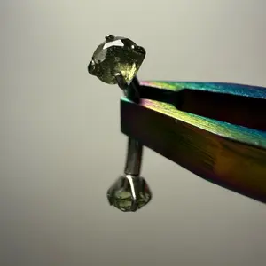 3mm Faceted Moldavite curved barbell, you choose silver or gold, 316L surgical steel