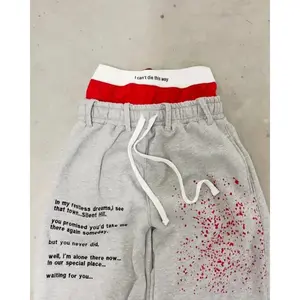 Harajuku Street Double Waist Cargo Pants Polyester Casual Streetwear Daily Wear Jogger Sweatpants High Waisted Drawstring Loose Fit Stain Print Style For Women Teens Girls Y2K Fashion Trend