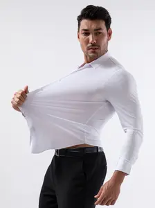 Men's High Stretch Dress Shirt, Slim Muscle Fit Long Sleeve Button-Down Performance Shirt