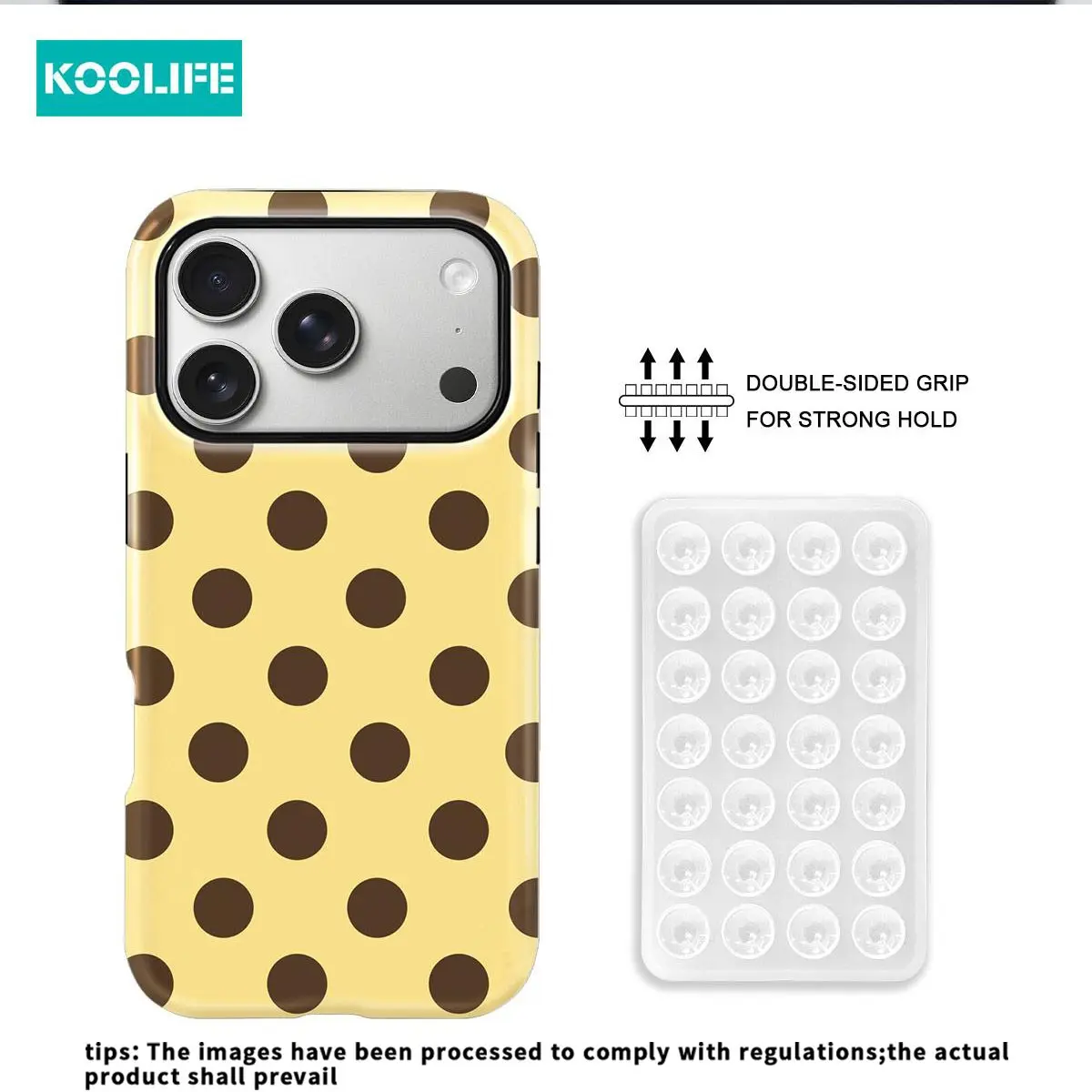 Koolife 2PCS Yellow Brown Polka Dot Phone Case + Suction Cup Mount Glossy PC+TPU Shockproof Cover Retro Cute Compatible with iPhone 17 17Pro 17ProMax 17Air 16 15 14 13 12 11 7 8 7Plus 8Plus XR X XS XS Max Pro Max Plus Must-Have!