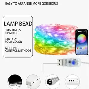 Smart RGB LED strip light, 10 meters/33 feet, USB interface. Color-changing fairy string lights with app control, DIY 16 color changes and over 200 modes, can sync with music/voice, suitable for indoor/outdoor Christmas decoration.