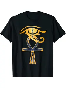 Ancient Egypt God Eye of Horus Ankh T-Shirt Unisex Cotton T-shirt for Men Fashion Men's Top for Daily Wear