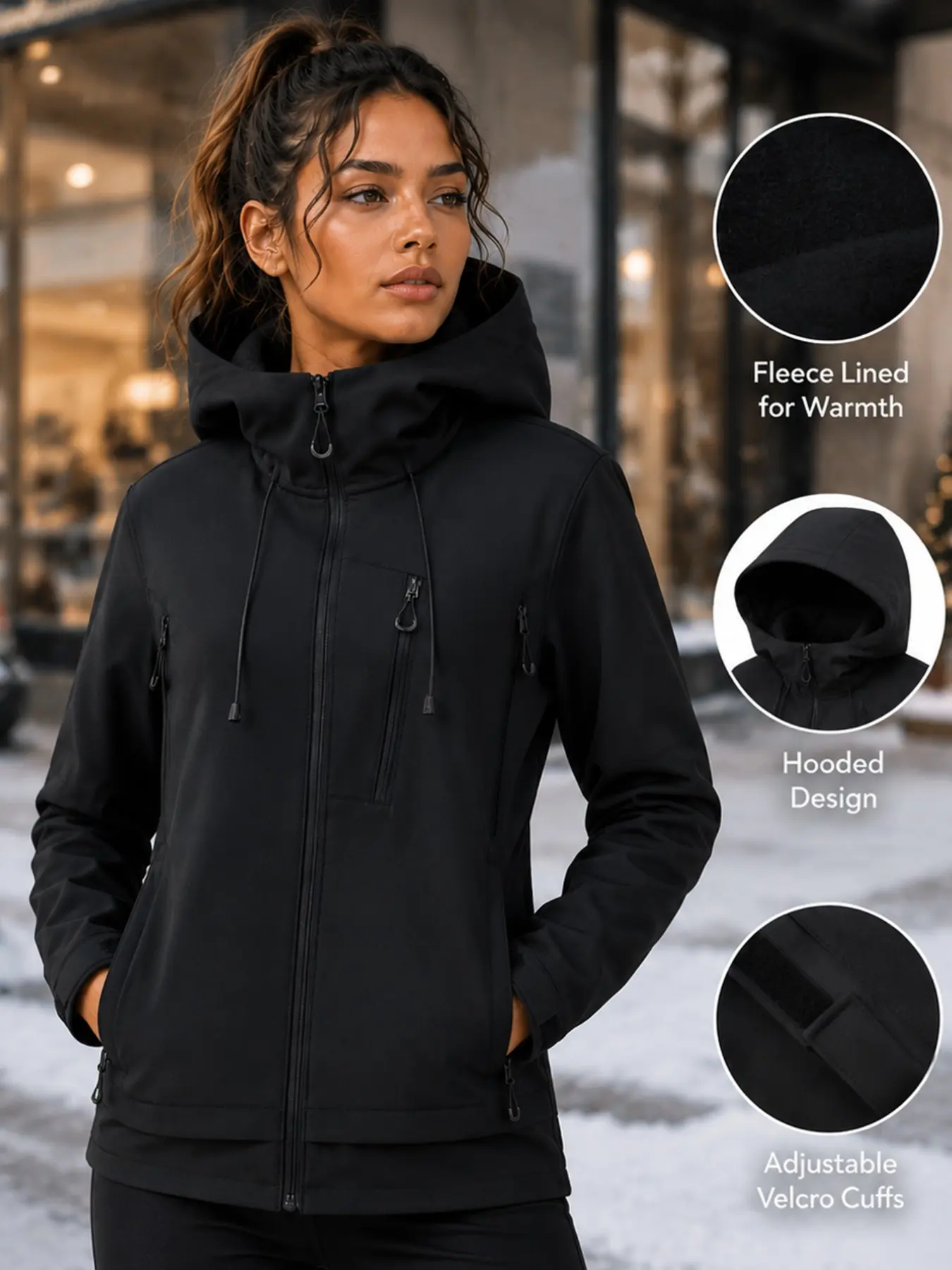 Women's Thickened Hooded Soft Shell Athletic Jacket with Zip Pockets, Ideal for Hiking, Climbing, Camping, Outdoor Activities, Winter Wear, Sports Hooded Jacket, Outdoor Sports Outerwear