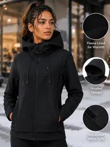 Women's Thickened Hooded Soft Shell Jacket with Zip Pockets, Ideal for Hiking, Climbing, Camping, Outdoor Activities, Winter Wear