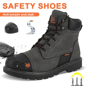 Men's Steel Toe Safety Work Boot Slip Resistant Puncture Utility Shoes 6 Inch For Industrial Construction Outdoor Grey Footwear