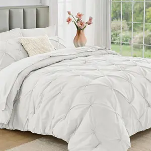 Queen Comforter Set 7 Pieces - Bed in a Bag Queen for All Season, Pintuck Bedding Comforter Sets with Comforter, Flat Sheet, Fitted Sheet and Pillowcases & Shams, White