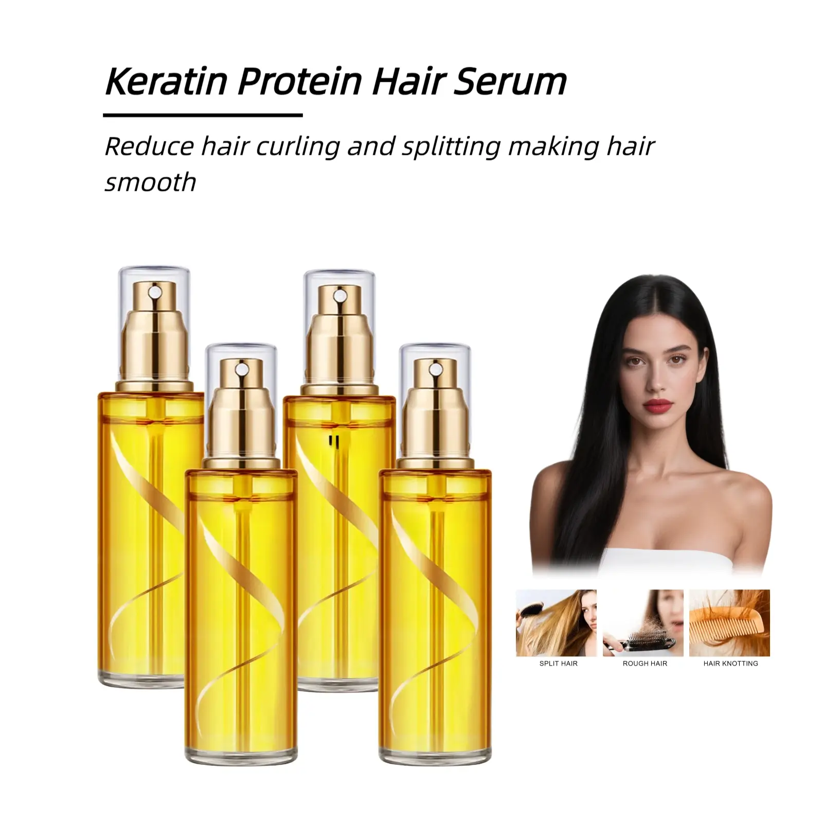 Keratin Hair Serum for Frizz Control & Shine, Lightweight Leave-In Treatment with Rosemary & Avocado Oil for All Hair Types, Floral Scent, 80ml, Haircare, Rosemary Oil, Plant, Adults, Conditioning Leave-In Treatments