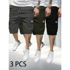 3-piece set: men’s cargo pants with drawstring waist, loose casual shorts, and breathable, lightweight summer men’s cargo shorts with side pockets