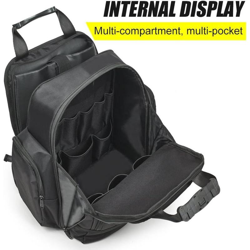 Tool Bag Backpack - & Organizer for Contractor, Electrician, Plumber, HVAC, Large Front Flap Fit 13" -17" Laptops Notebook, Black