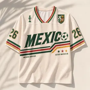 Mexico-Inspired Mesh V-Neck Mexico Jersey, Custom Number Soccer Jersey, Retro Game Day Fan Top, Festival Outfit, Soccer Jerseys