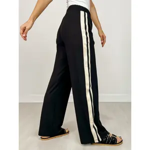 Butter Soft Side Contrast Straight Pant in Black