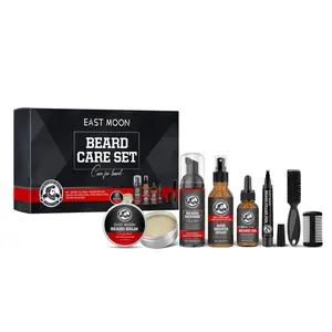 Men's Beard Hair Care Kit, Moisturizing Balm 50g, Spray 60ML, Cleanser 60ML, Oil 30ML, Filler Pen 10g, Softening and Nourishing