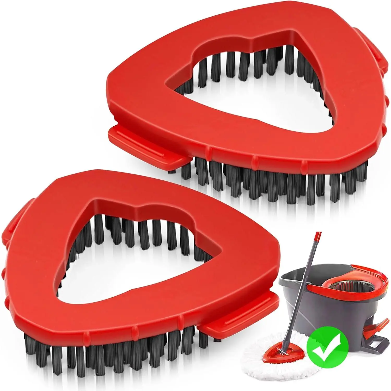 O-Cedar EasyWring 1-Tank System Plastic Scrub Brush Attachments - 2 Hard-Bristles Triangle Spin Mop Heads, 2-Piece Set Replacement Cleaning Accessories for Kitchen/Bath, Pool Tile Cleaning Tool, Two Piece Set