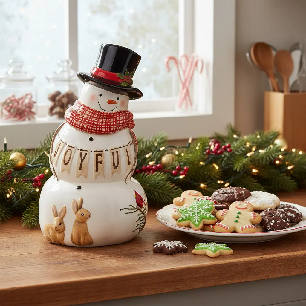 Flurry Friends Ceramic Cookie Jar, Sturdy Kitchen Canister Storage Containers for Home Organizing, Christmas Cookies