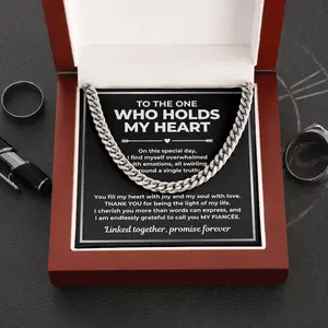 Promise Cuban Necklace Gift, Engagement Day Gift from Fiancee, Promise Necklace for Men, Engagement Gift for Fiance, Engagement Commitment