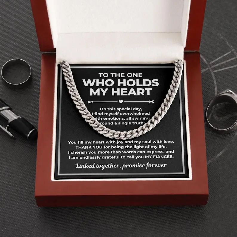Promise Cuban Necklace Gift, Engagement Day Gift from Fiancee, Promise Necklace for Men, Engagement Gift for Fiance, Engagement Commitment