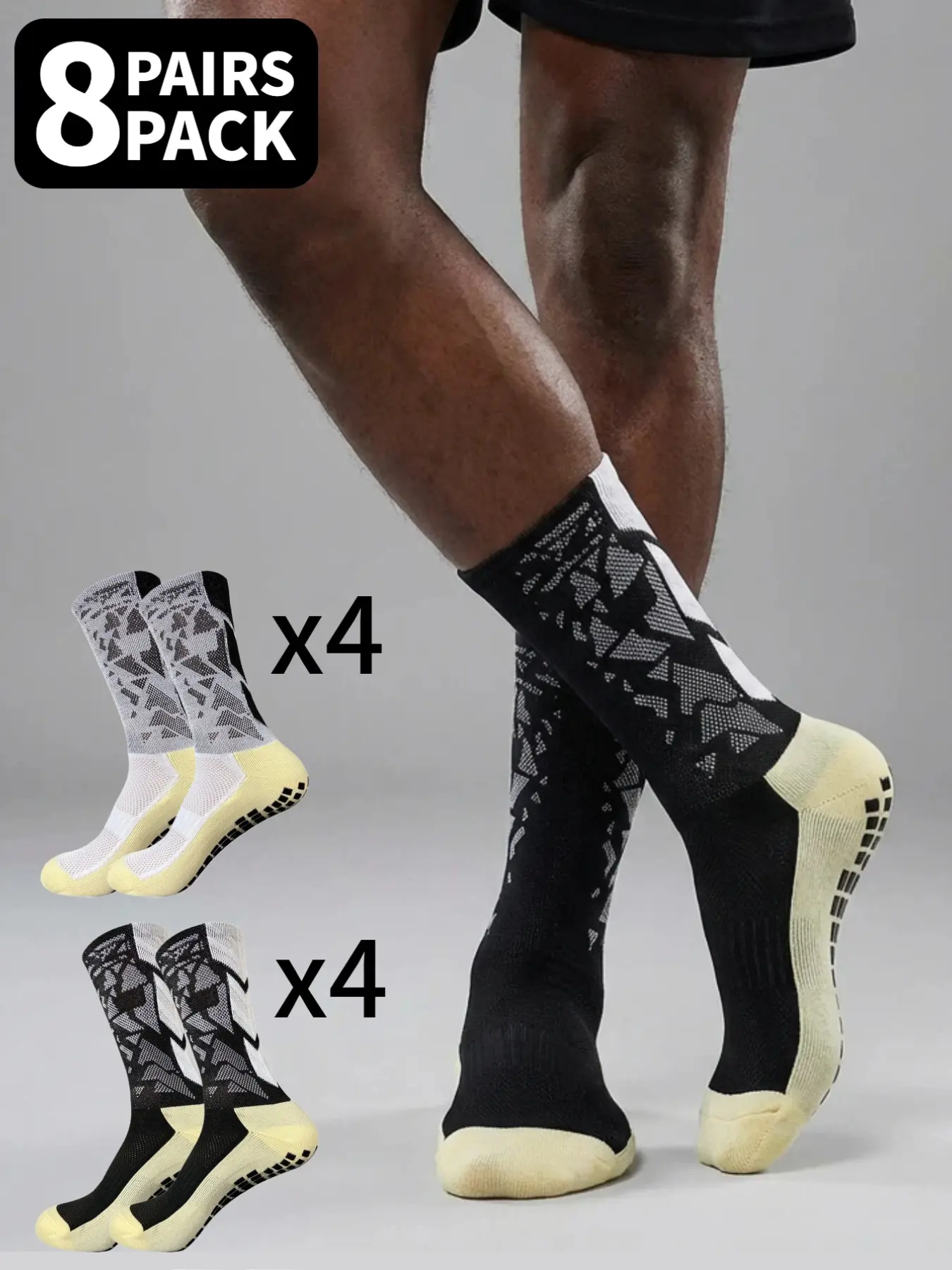 8 Pairs of Athletic Soccer Socks with Fleece Lining Adult Training Socks: Anti-Slip, Breathable, Moisture-Wicking White Ideal for Gym, Soccer, Running Suitable for All Seasons Sports Socks