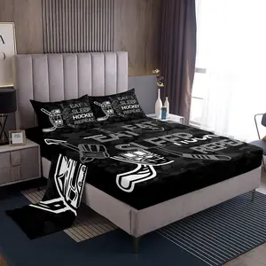 Feelyou Ice Hockey Bedding Set - Winter Sports Theme Super Soft Breathable Durable Sheets with Elegant Design Black Camo Pattern, Deep Pocket Fitted Sheet for Men and Women