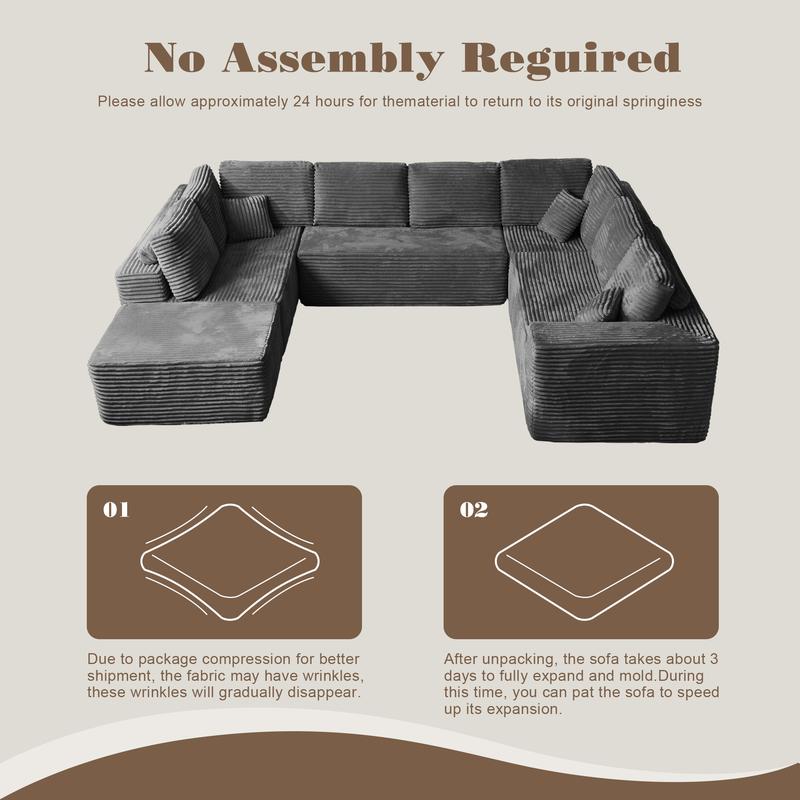 XIZZI 135" Cloud Sectional Couch with L-Shape Chaise,Modern Modular Sofa with Deep Seat, Upholstered Couches for Living Room Bedroom,No Assembly Required