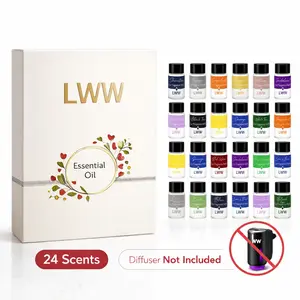 LWW Essential Oil Set 24-Pack 10 mL Each Assorted Scents for Diffuser Car Freshener Refill Home Office Use Versatile & Refill Ready