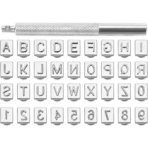 36Pcs Leathercraft Metal Letter and Number Stamps Punch Set Tool, 6mm 26 Letters Alphabet 10 Numbers Imprinted Metal Leather Punching Tools for Leather Belt Bag Hat Shoes Craft Marking