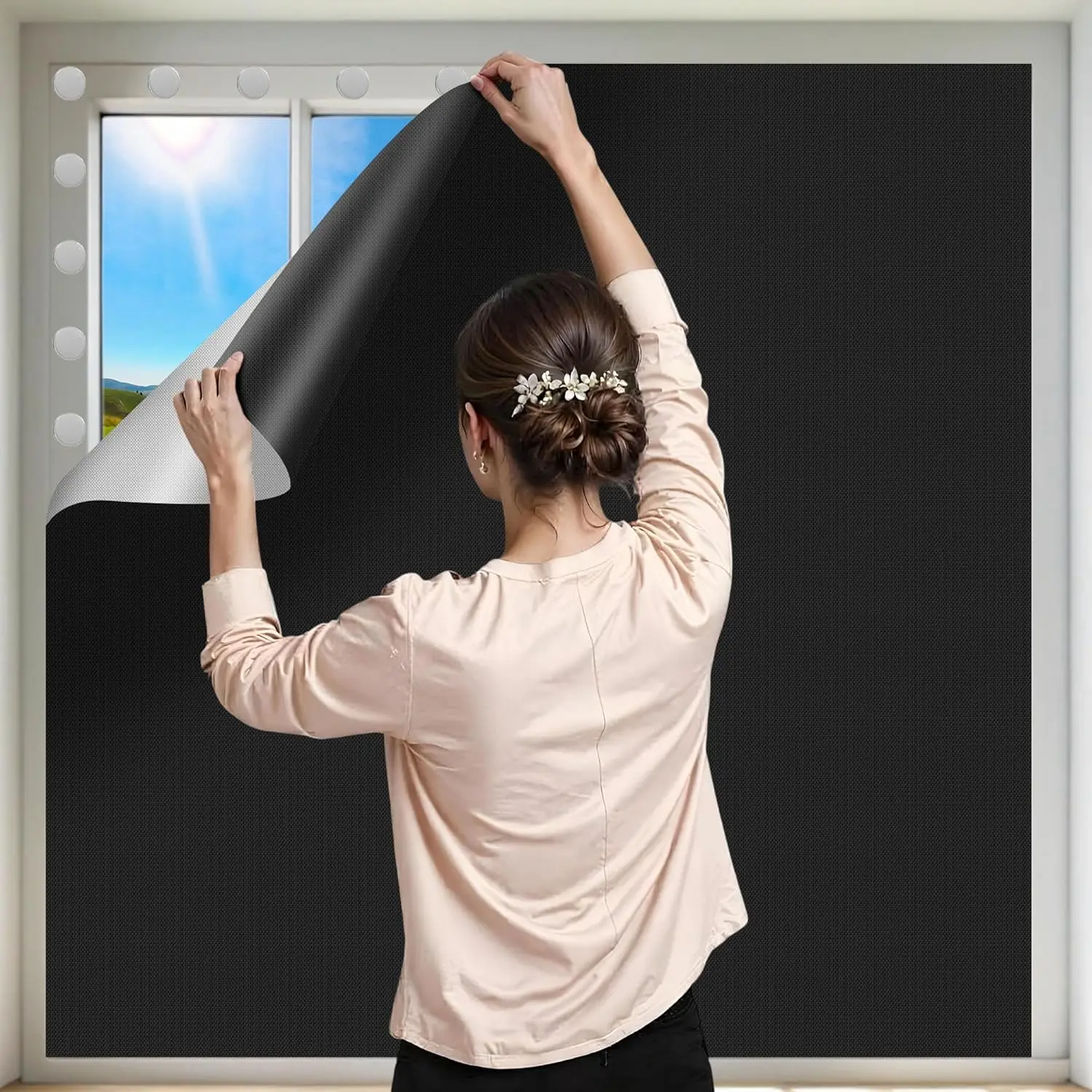 2 Pack 118"x57" Portable Blackout Curtains for Bedroom Window Blinds Cover | Thermal Blackout Blinds No Drill Guard Blind Window Shades Adhesive Temporary Room Darkening Shades for Skylight RV Dorm