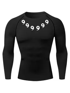 Men's Regular Fit Comma Print Round Neck Raglan Sleeve Tee, Casual Quick Drying Long Sleeve T-shirt for Spring & Fall, Men's Top for Daily Wear