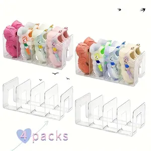 Transparent Acrylic Kids Shoe Rack, Small Closet Organizer, 4-Compartment Baby Shoes Storage, Stackable Shoe Shelf (4-Piece Set)