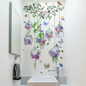 Flower & Bird Pattern Wall Sticker, 4 Counts/set Self Adhesive Wall Decal, Wall Art Decorative Sticker for Home Bathroom Living Room Bedroom, Ornaments
