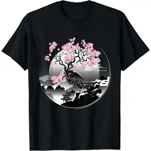100%cotton Sakura Cherry Blossom Japanese Floral Aesthetic Design T-Shirt