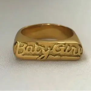 Creative 18K gold plated stainless steel single ring with engraving, suitable for daily wear, as a gift for women
