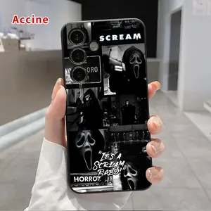 Straight Edge Compatible with Galaxy S23 Ultra S24 Plus S25 S22+ Ghostface Horror Pattern Drop Protection Shockproof Soft Silicone smartphone Cover
