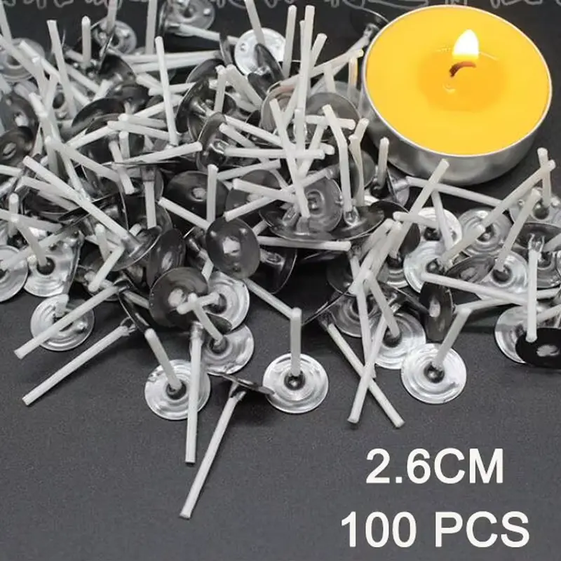 Smokeless Candle Wicks 2.6-20Cm Pre-Waxed Cotton Core Wicks with Metal Sustainer Tabs DIY Handmade Candle Making Tools UDOCOOL