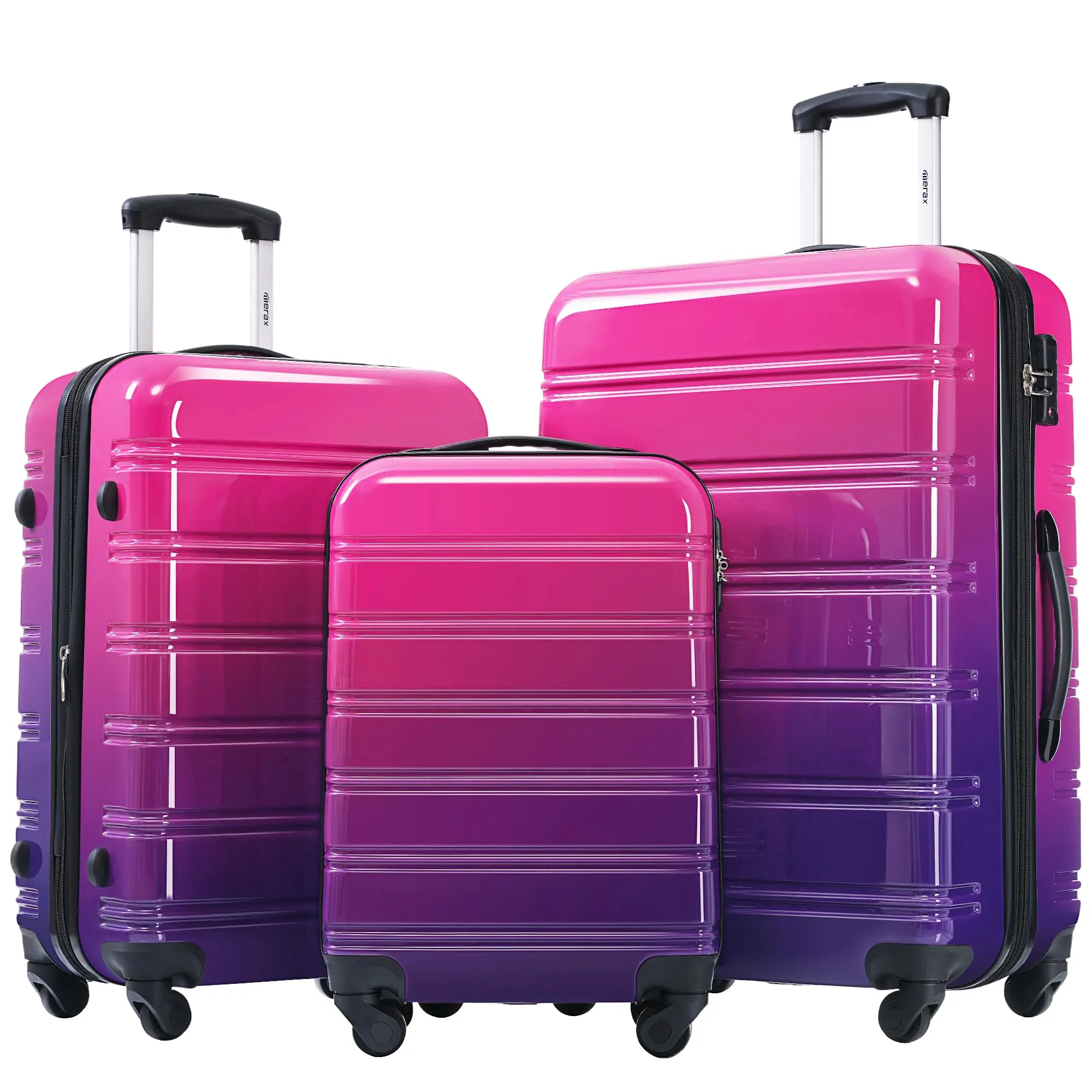 3-Piece Hardside Expandable Luggage Set with Spinner Wheels, Lightweight Gradient Purple-Pink Suitcases (20in, 24in, 28in) for Leisure & Outdoor Travel, Three-Pieces