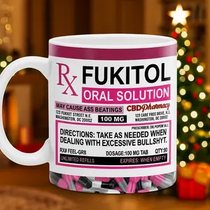 BNB Xmas Gifts - Fukitol Rx Prescription Blinks Pattern 11oz/15oz Ceramic Mug, Funny Problem Solver Mug Gift, Gift Idea For Coworkers Work Besties Friends, Family Drinkware Reusable And Washable Coffee Cup, Microwave Safe