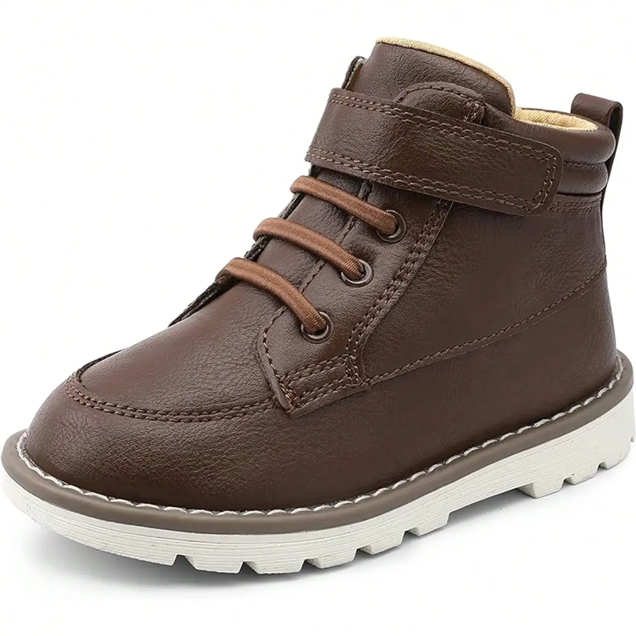 Boys' Embroidered Cowboy Boots, Faux Leather High-Top Preschool Footwear for Toddlers with Velcro & Lace-Up Closure, Casual, Round Toe, Laces, Synthetic, Secure Fit